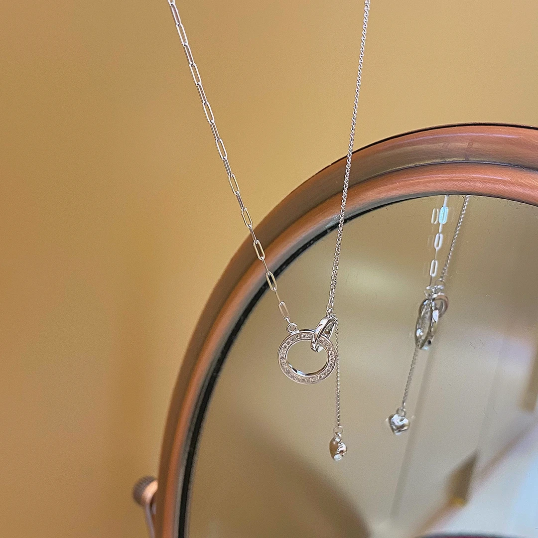 坠链均925银 S925银 小众高级女款双环项链