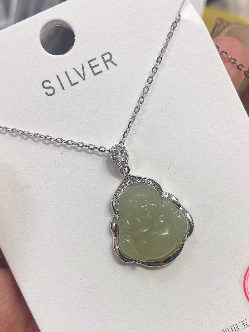 坠链均925银 银链 S925银 佛面项链带钻银项链！！