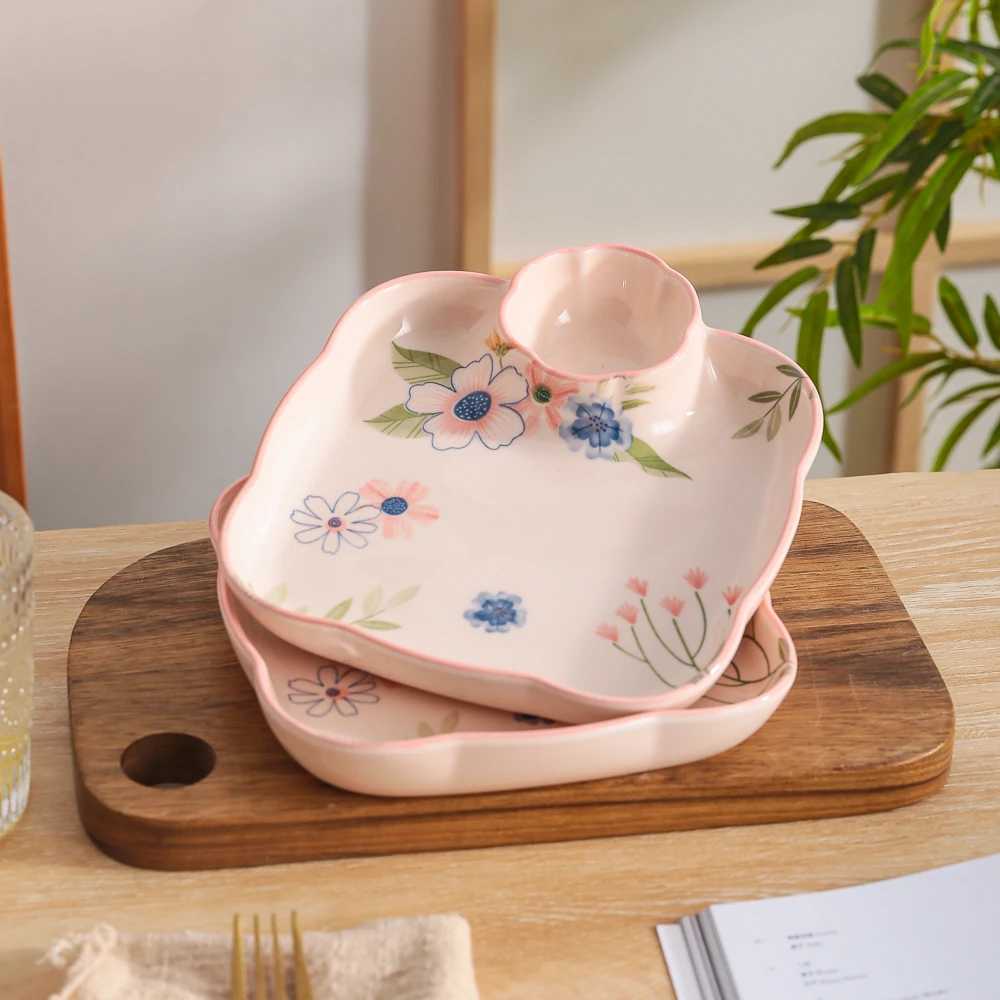 珊瑚海系列可爱小清新高颜值家用陶瓷餐具花边饺子盘小吃盘