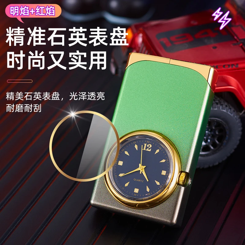 新款双火打火机明火防风直冲打火机高档表盘男士商务礼品