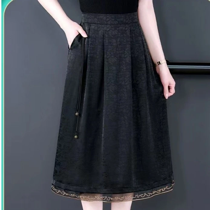 定制新款龟裂纹流苏重磅刺绣半身裙百搭时尚