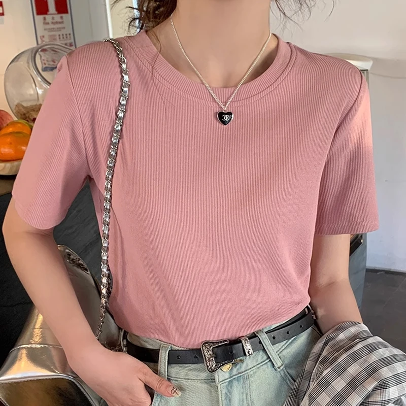 诗茵黛百搭圆领短袖T恤女新款夏季白色设计感小众修身显瘦上衣潮