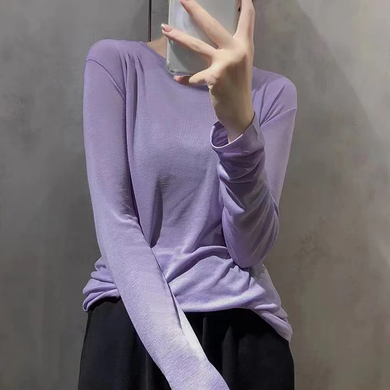 纯色长袖女t恤秋冬装洋气内搭休闲时尚百搭圆领显瘦打底衫女上衣