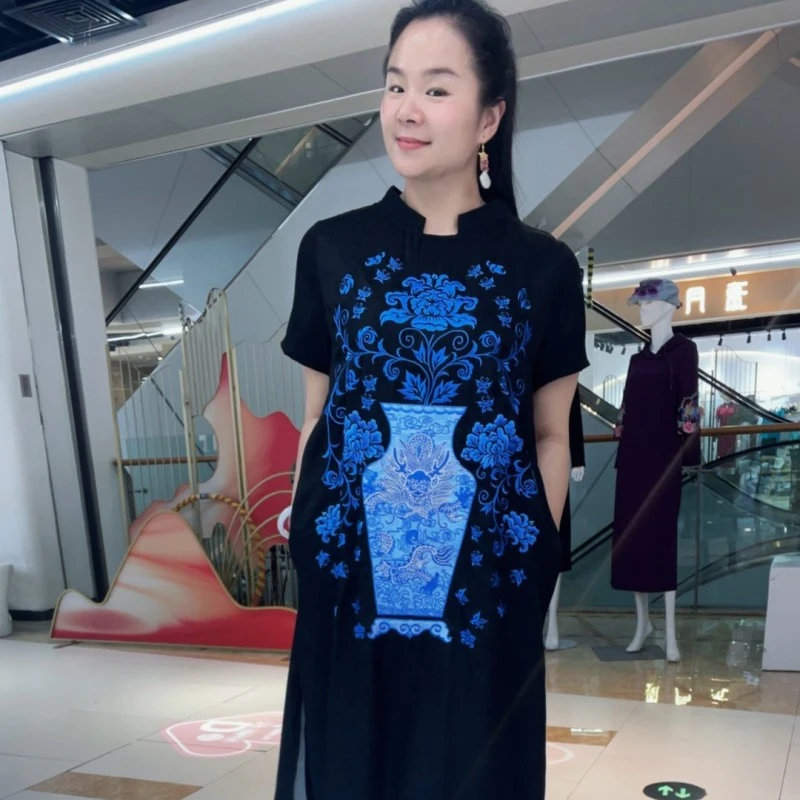 9277新中式青花春夏氛围感连衣裙