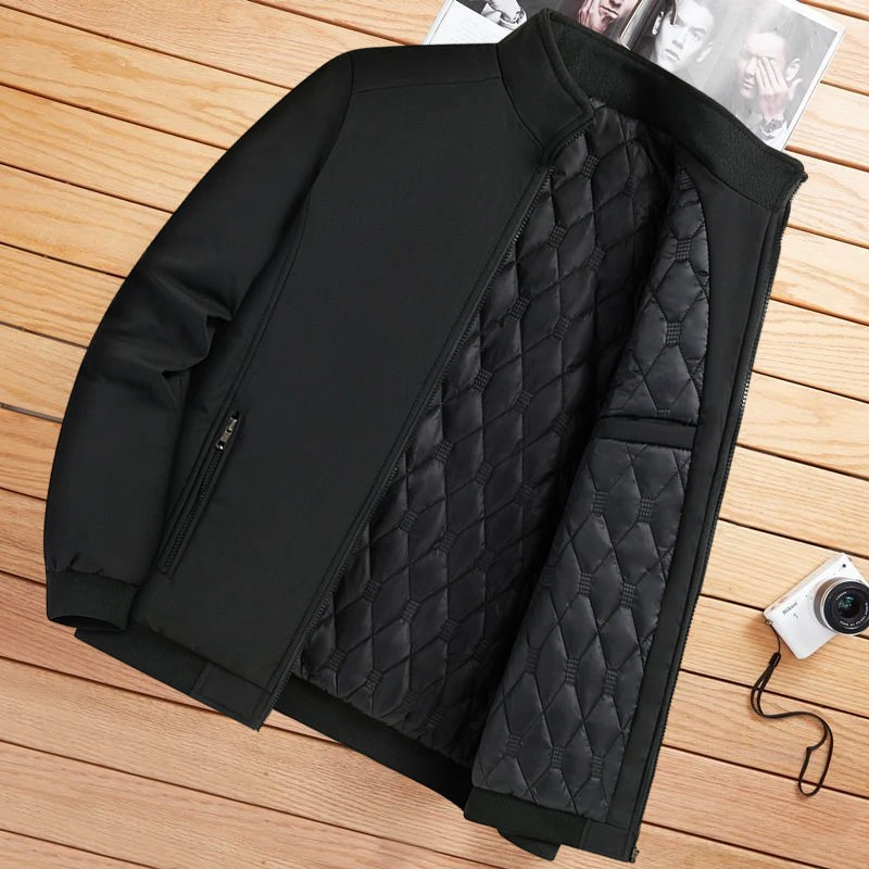 正品冬季夹克男外套宽松中老年男士加绒夹克衫爸爸装中年羽绒衣