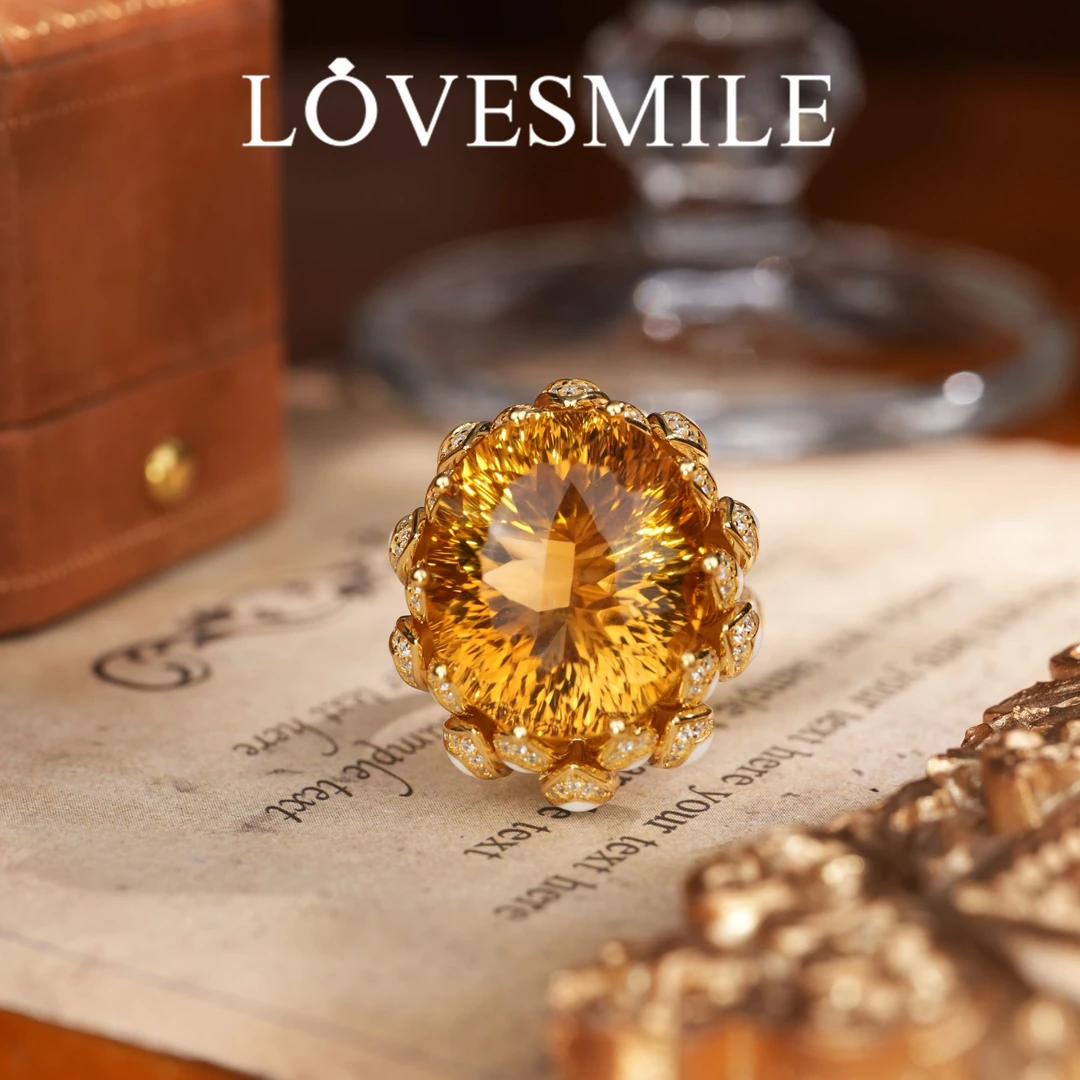 S925银黄晶戒指奢华大气优雅时尚莲花