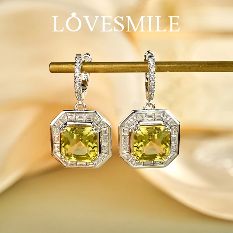 S925银黄晶耳环柠檬晶耳环产品佩戴大气时尚