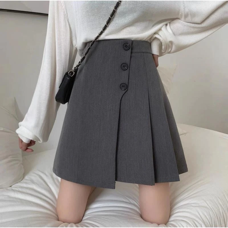 2021秋冬新款设计感小众小个子短裙半身裙春秋女高腰a字裙百褶裙