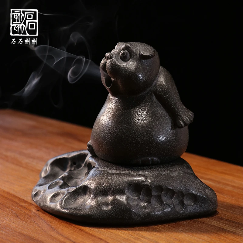忆仟客乌金石复古创意盘香香熏炉茶道香炉家用禅意室内摆件土拨鼠