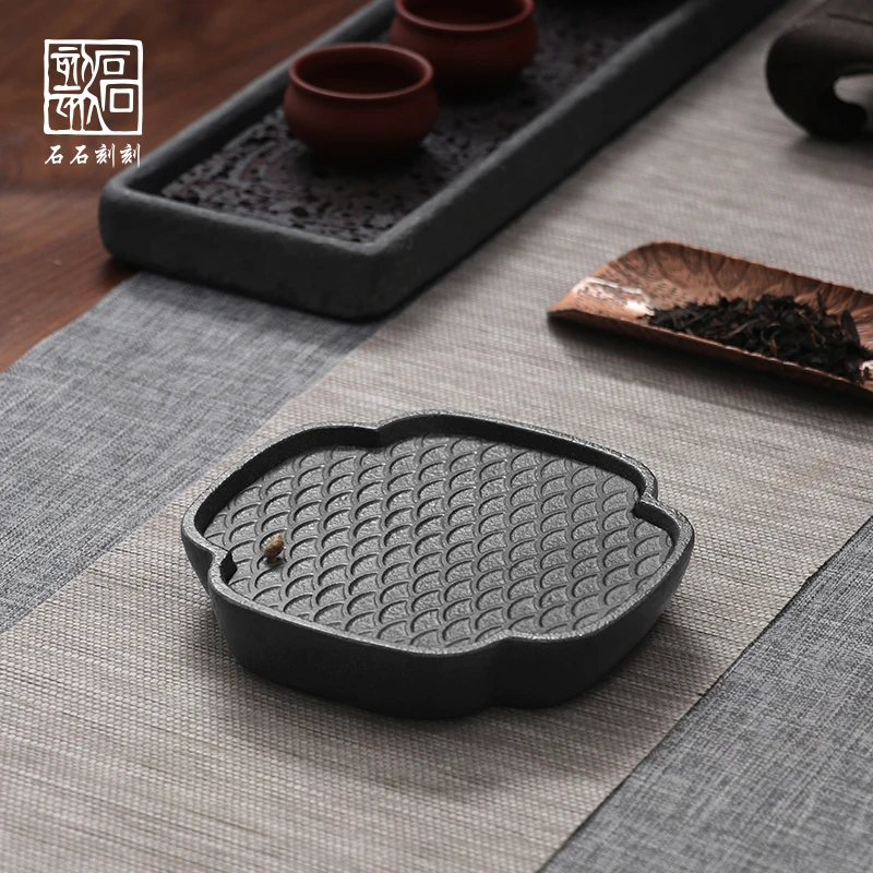 石石刻刻创意天然乌金石干湿两用储水茶盘茶托壶承干湿两用泡台