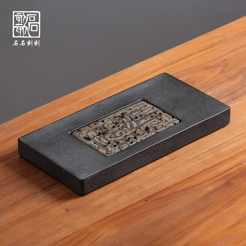 石石刻刻日式壶承干湿两用小型干泡茶盘火山岩乌金茶盘家用小茶台