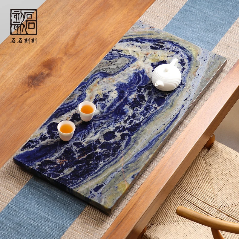 新中式创意景泰蓝奢石茶盘家用简约高端轻奢透光干泡排水