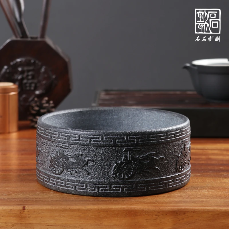 忆仟客创意乌金石茶洗家用日式禅意大号水盂茶渣桶洗杯盆泡茶工具