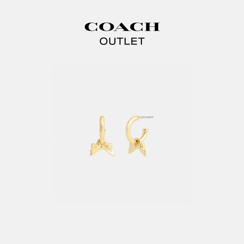 铜合金耳饰 COACH/蔻驰奥莱 迷你蝴蝶结挂件夹圈耳环