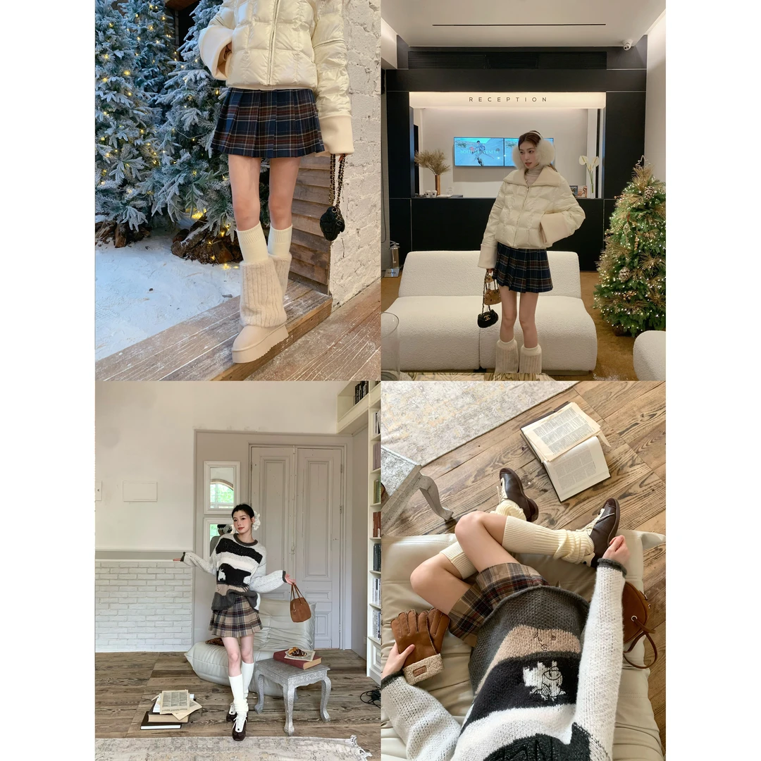 SourceWithU 11.10 梨花学姐 2色格纹色织百褶半裙