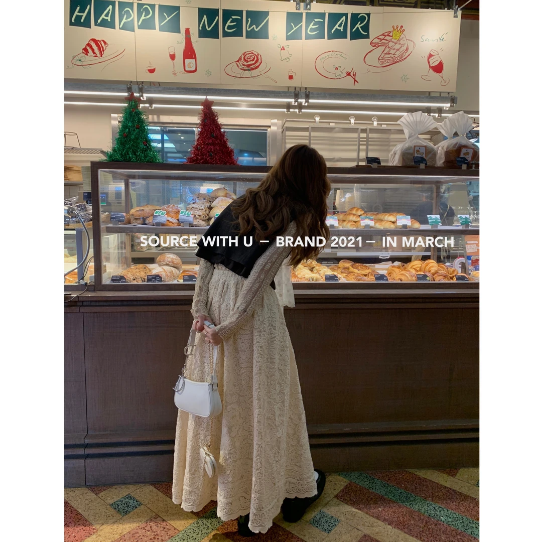 SourceWithUsa圣日耳曼 蕾丝瀑布手工垂坠大裙伞裙温柔长款半身裙