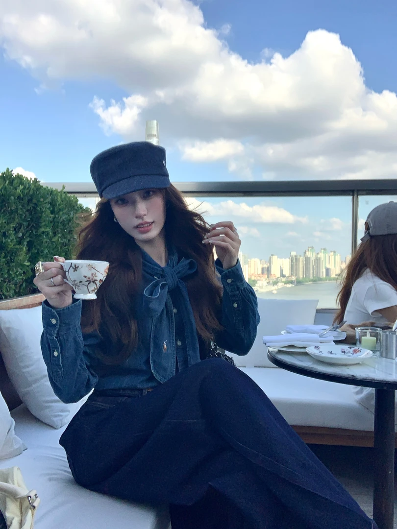 SourceWithUsa 9.5  莫斯卡托 老钱风蝴蝶结细带牛仔衬衫