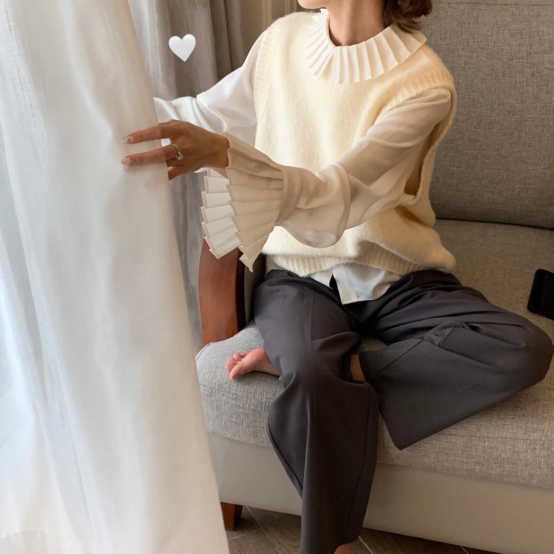 SourceWithU 设计师系列 细节亮眼甜美法式风琴褶皱款女士衬衫