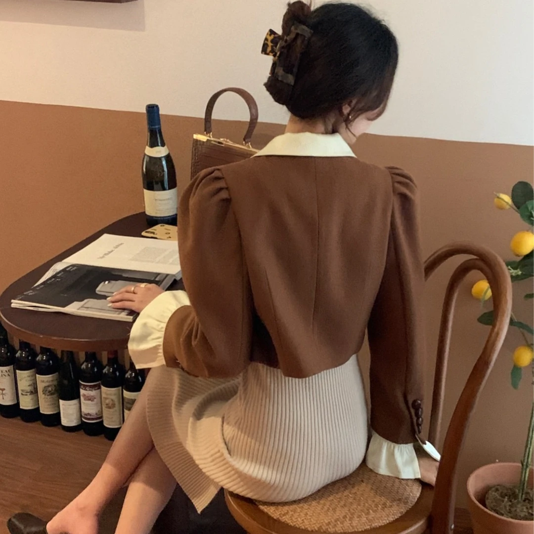 SourceWithU 巴黎布蕾美女氛围法式焦糖短款外套女小个子