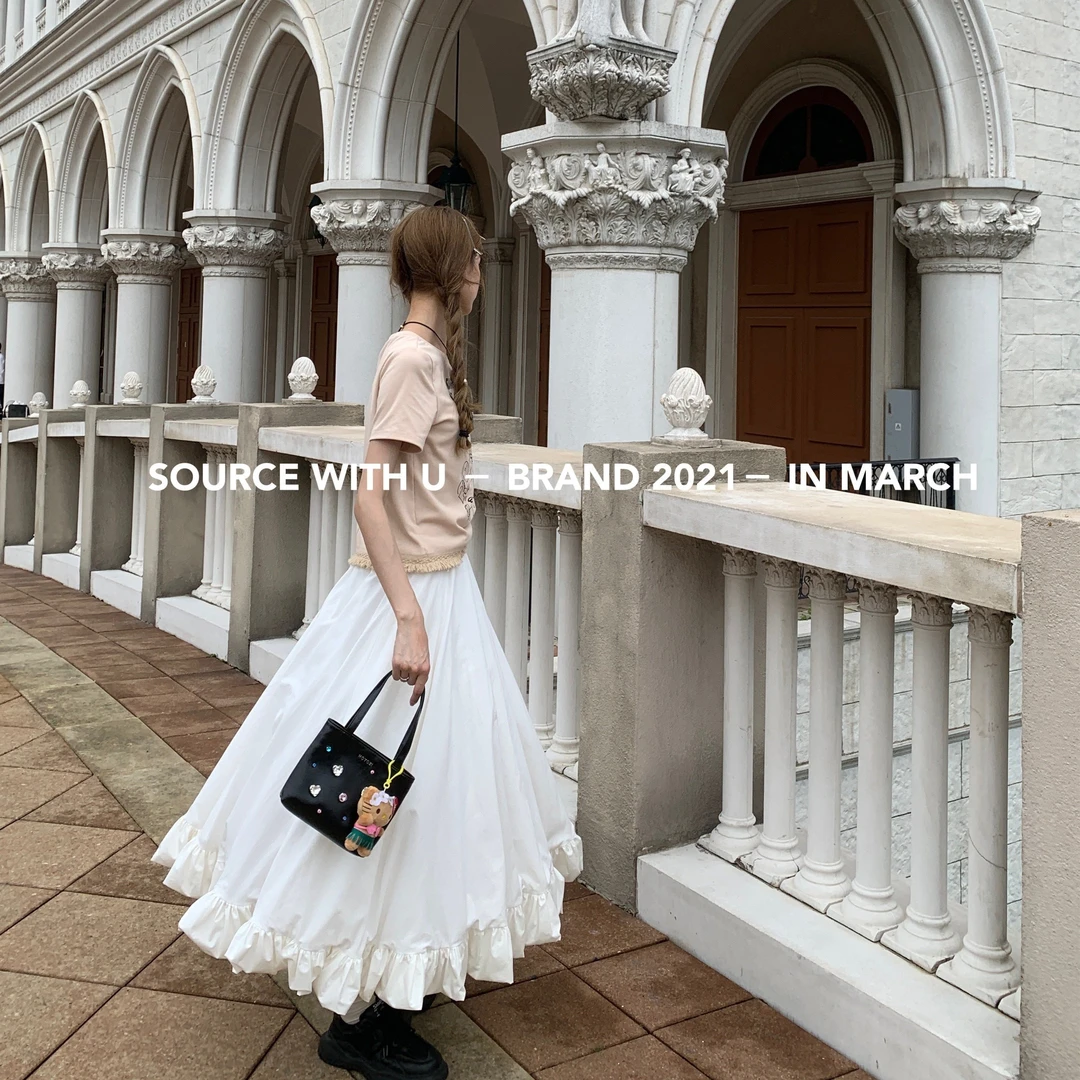 SourceWithU   松软云朵 蓬松立体花苞半百褶半裙长短款