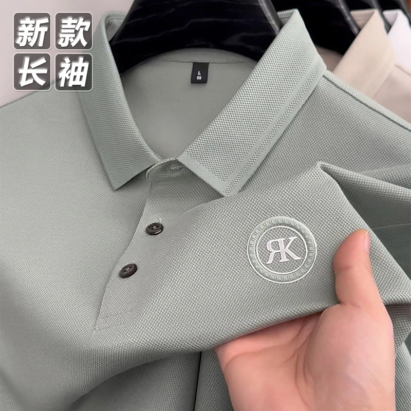 秋季新款男士长袖POLO衫男休闲翻领纯色T恤高档大码打底上衣男装