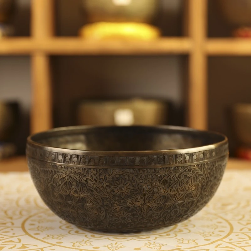 满刻雕花钵尼泊尔手工颂钵疗愈音疗碗音波轻疗愈冥想瑜伽铜摆件