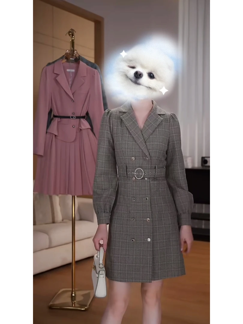 【现货明天飞~古蔓诗福利款】4814时尚连衣裙秋装气质百褶女神范