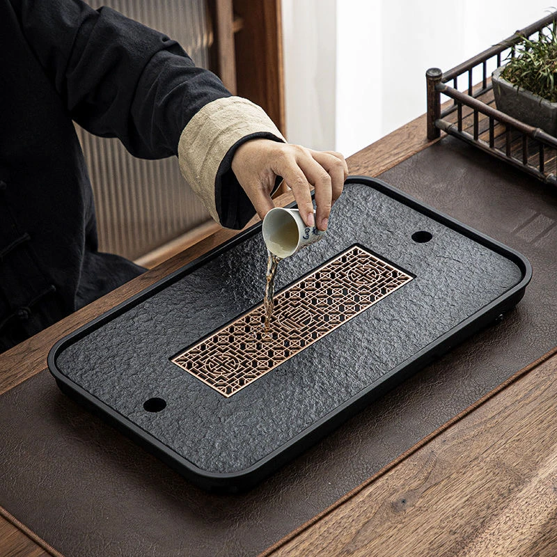 【优然严选】金色古窗茶盘 乌金石茶盘小型家用茶托茶盘干泡小茶盘