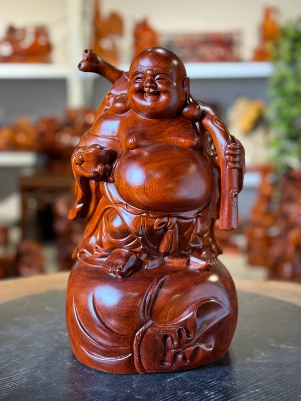 缅花40CM笑佛摆件家居装饰弥勒佛像实木工艺品布袋和尚招财佛