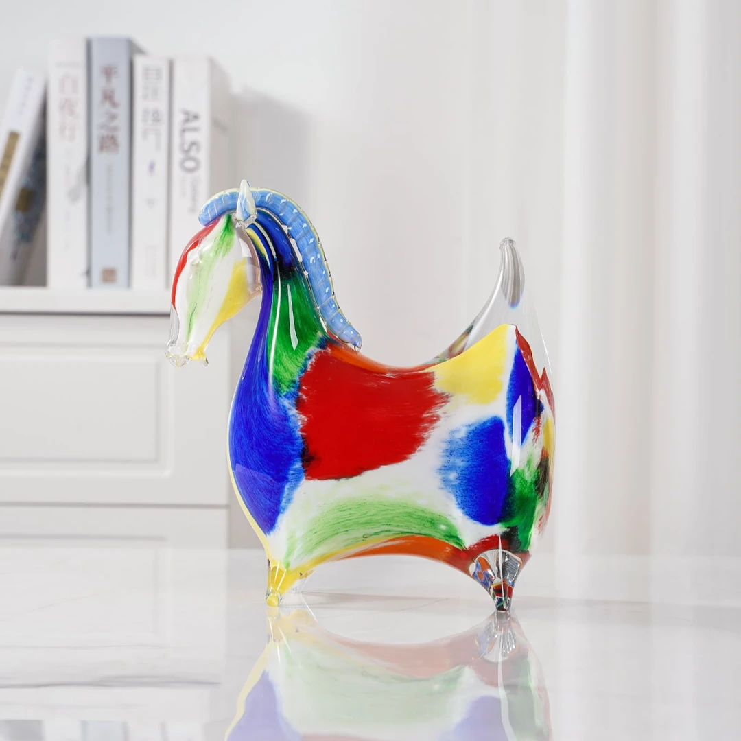 高端手工琉璃摆件【唐马】轻奢 高档家具摆件 斑斓马 斑驳马 彩虹马