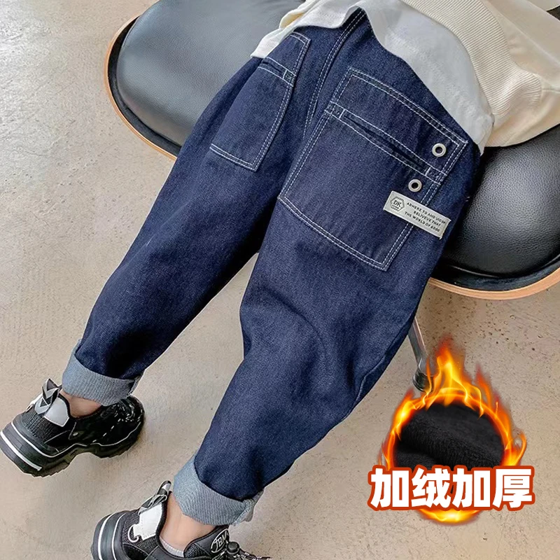 加绒童装男童牛仔裤冬款中大童休闲裤2024新品儿童裤子潮韩版长裤