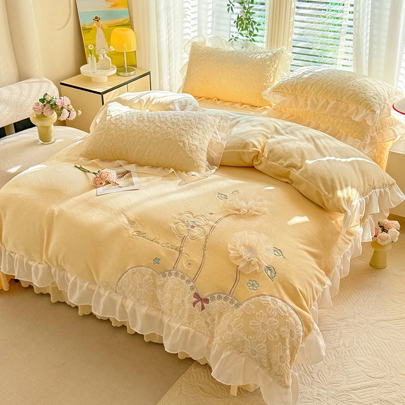 11斤全牛奶绒夹棉四件套床裙床品四件套乔迁之喜被子床上年轻人