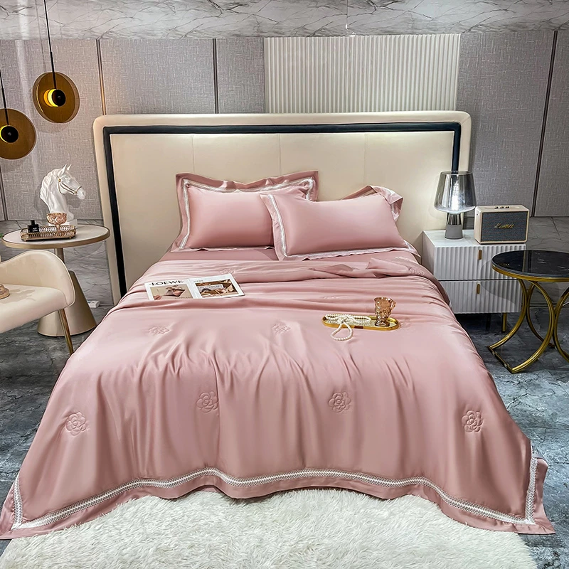 新款60支兰精天丝单夏被夏被机洗夏凉被薄款轻奢单人绣花丝滑凉感