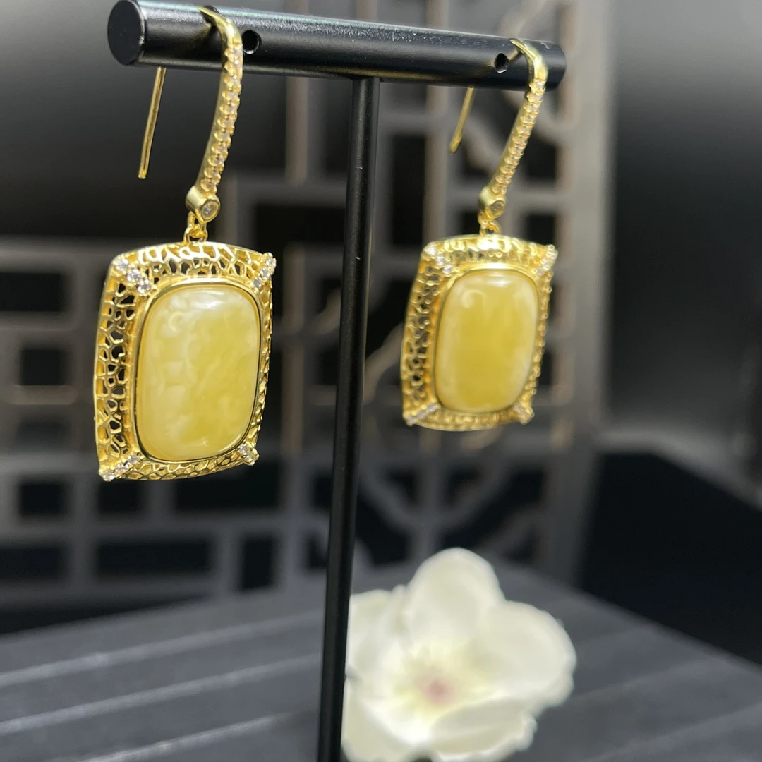 【新疆老郑】925银镶蜜蜡耳坠(多样性发一件)