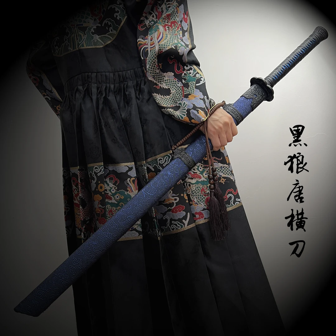 夏莊黑狼唐横手工一体折叠锻打弹簧钢冷兵器户外家居摆件未开