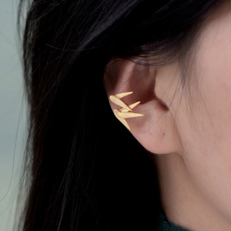 925银耳饰 VITARING竹叶耳骨夹女金色