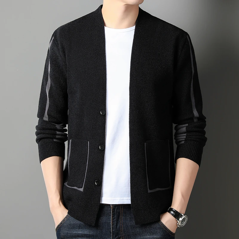 皮尔卡丹2024春季新款男士韩版针织衫精美薄款修身百搭长袖外套