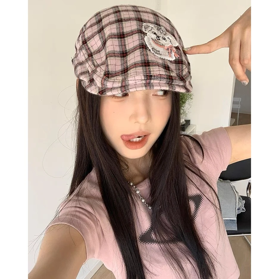 日系y2k甜酷辣妹反戴贝雷帽女可爱街拍复古前进鸭舌帽子显脸小