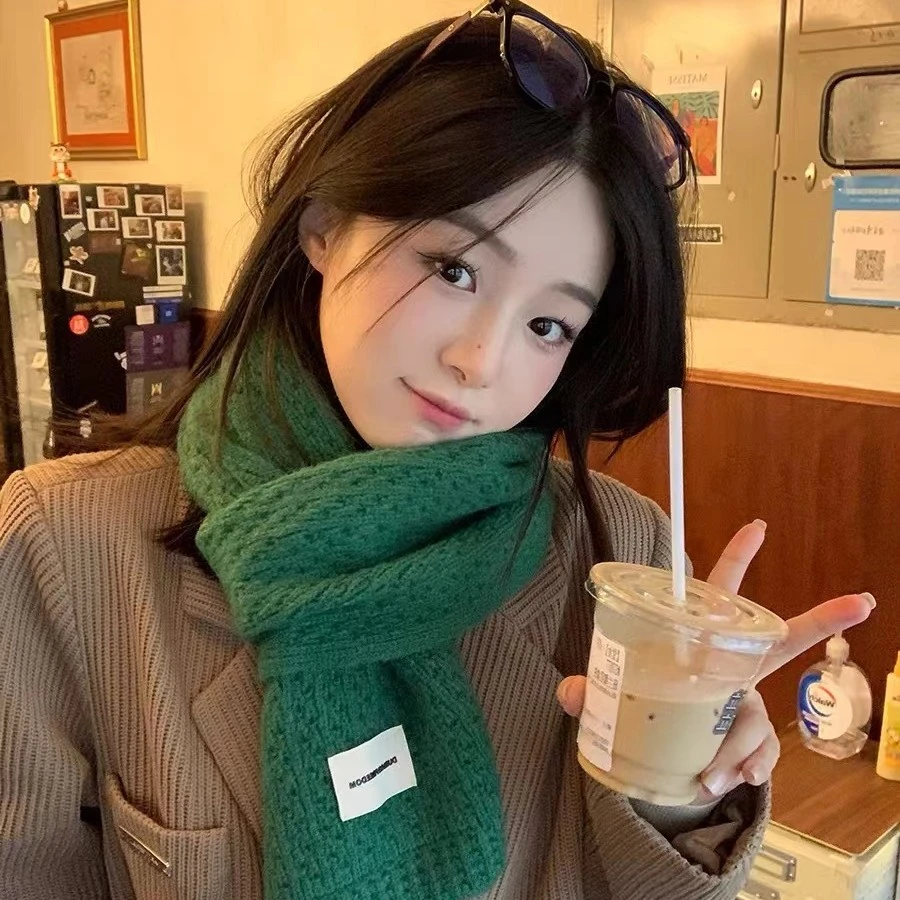 韩版ins纯色软糯毛线围巾女冬季保暖学院风学生百搭情侣针织围脖
