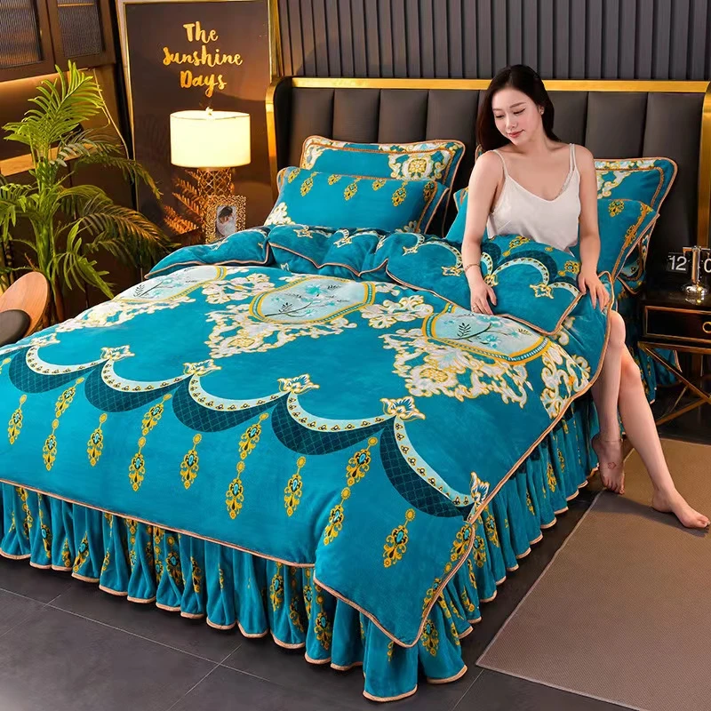 【温婉佳人】四件套加厚牛奶绒冬季保暖三件套加绒双面绒秋冬