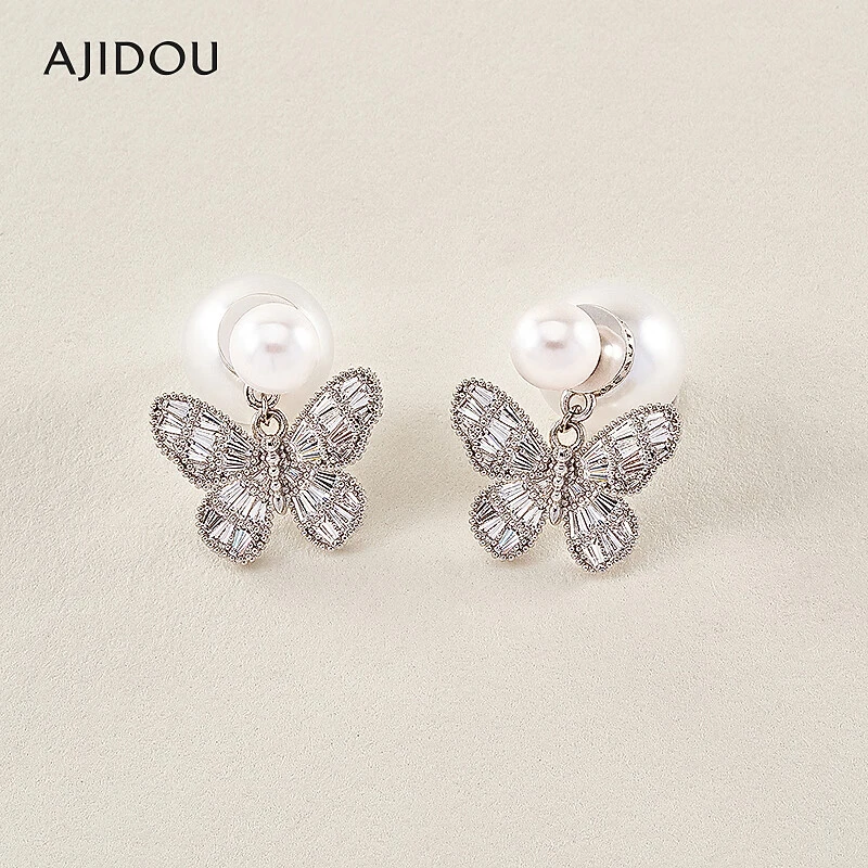 铜合金合成锆石耳饰 阿吉豆时尚耳钉气质蝴蝶一款多戴【MYA】