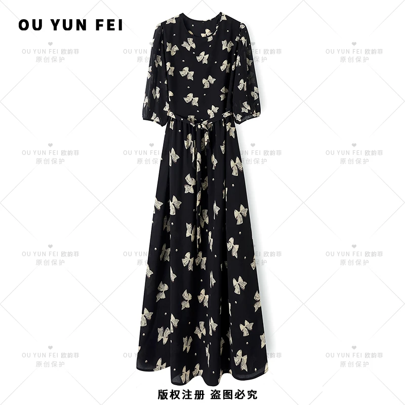 【出口原单】2025优雅气质显瘦显高轻奢收腰优雅女士连衣裙F1377