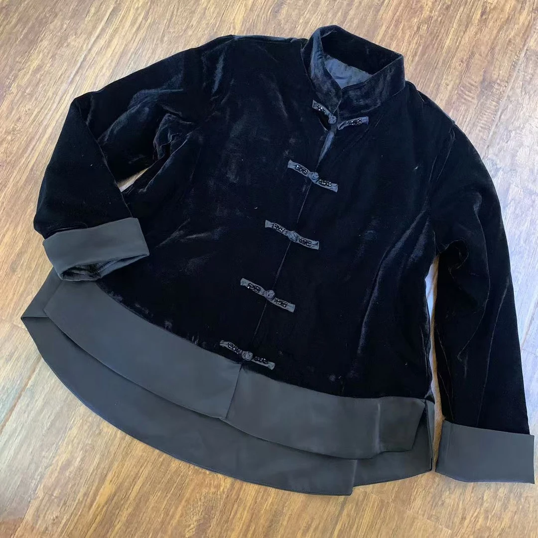 （现货）2025新款前短后长盘扣国风丝绒加棉外衣0028