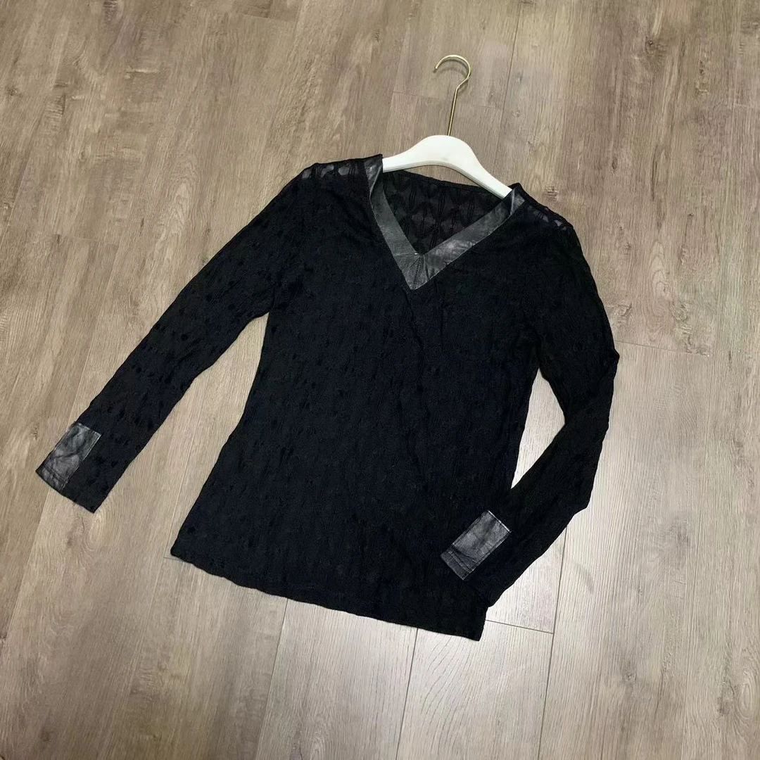 （现货）2025新款V领皮长袖打底衫8065