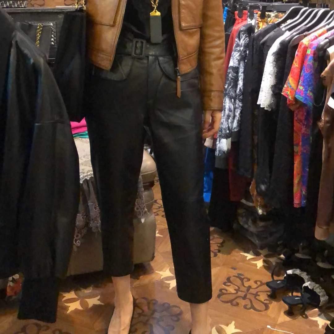 （特价现货）2025春夏新款高腰九分皮脚裤21078