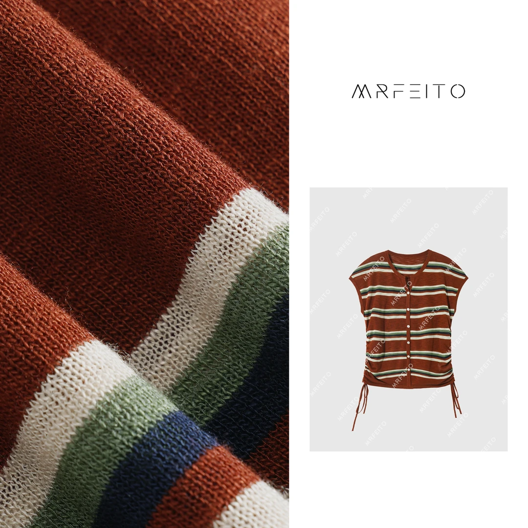 MRFEITO“小蛮腰”条纹撞色开衫女士针织衫H582M01X26289