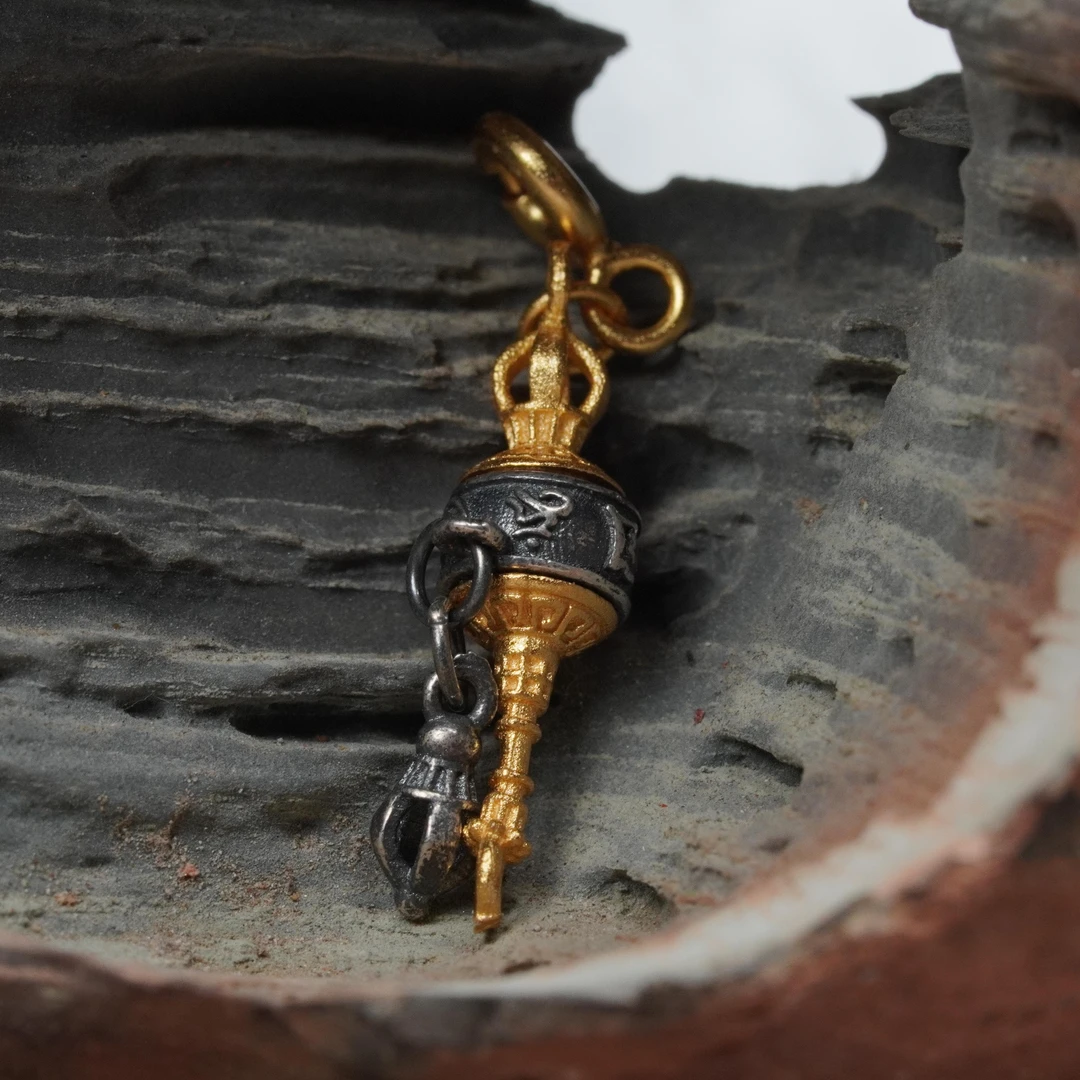 925银银制品 S925银六字真言权杖文玩配饰19.6*5.2mm