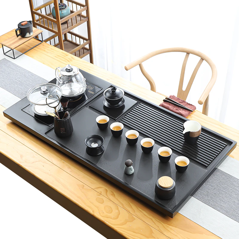 天然整块乌金石茶盘全自动一体茶具套装家用电磁炉客厅高档