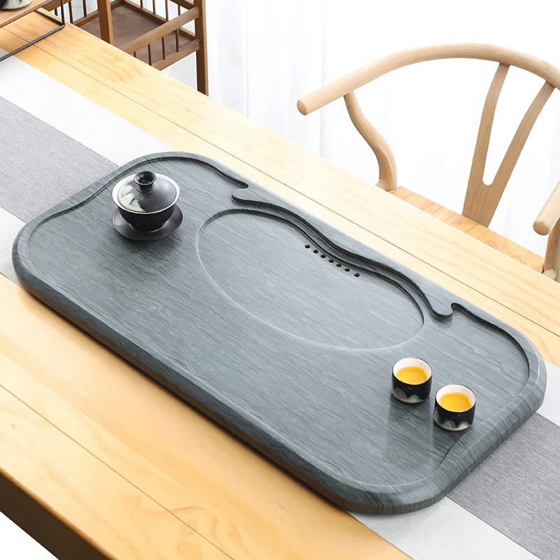 天然木纹石茶盘排水创意简约现代客厅石盘石头单盘整块石茶台拖盘