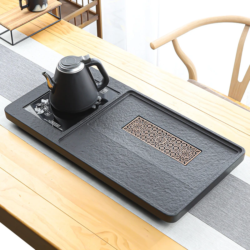 天然整块乌金石茶盘高档一体茶具套装排水式功夫单壶简约大小茶台